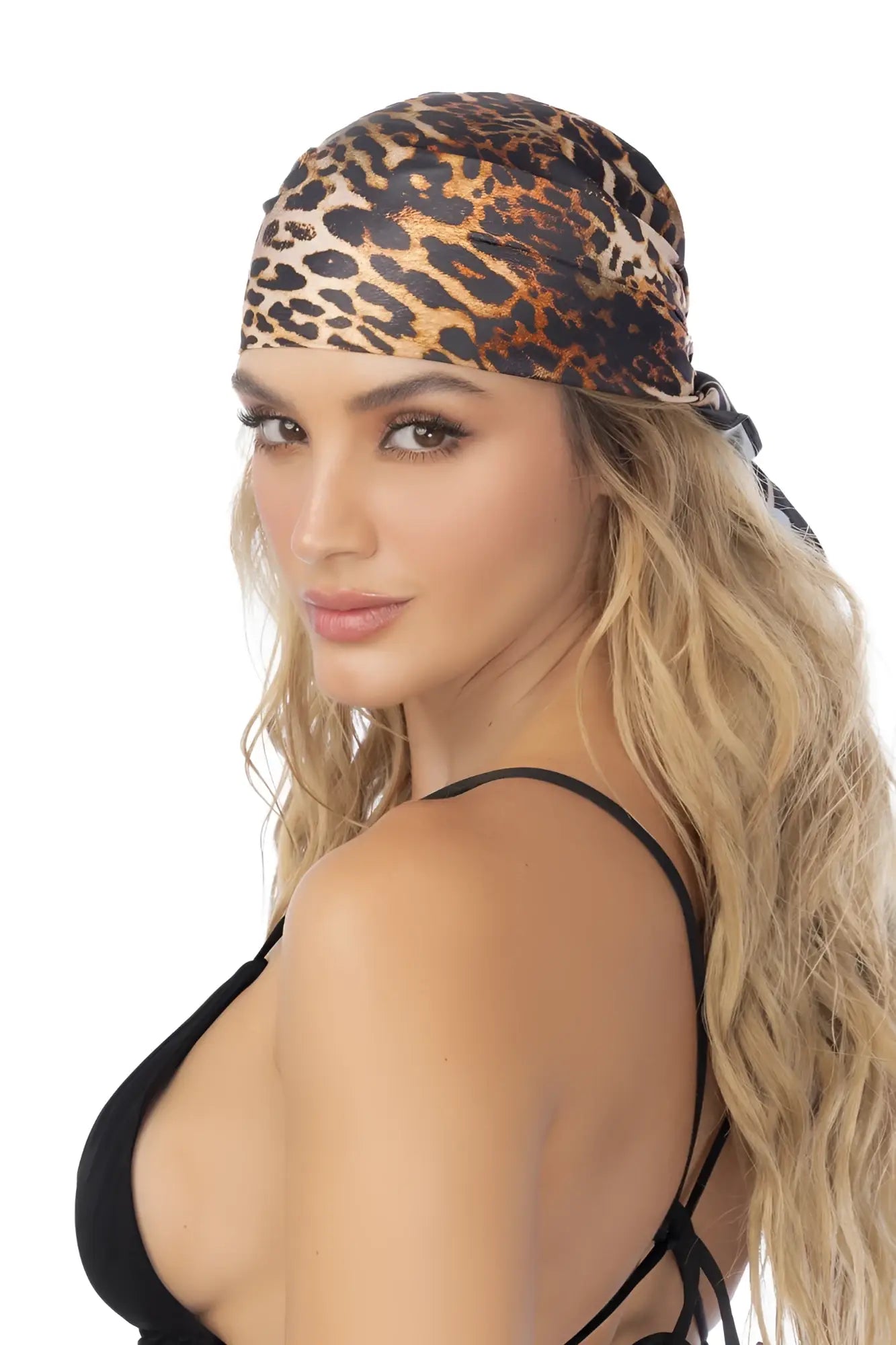 Mapale 47018 all ways leopard-print headscarf with bold classic tan and black animal print pattern
