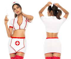White and red nurse costume with lace trim and medical symbol accents from mapale 60018 big shot collection