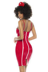 Mapale 60019 rn costume red glossy latex nurse dress with white vertical stripes and thin straps color only color
