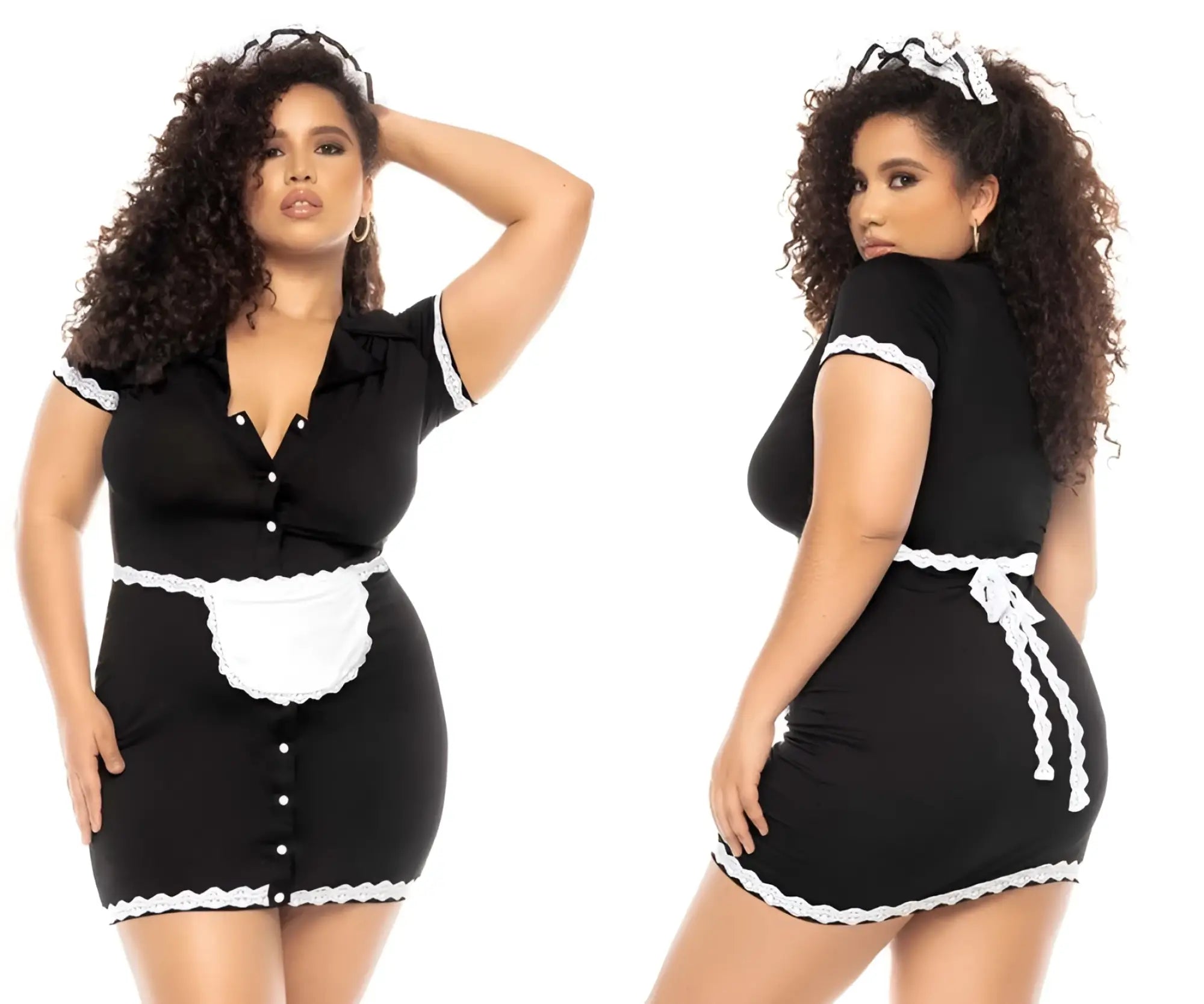 Black plus-size mapale 60021x flirty french maid costume with white lace trim and matching apron color only