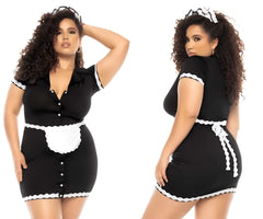 Black plus-size mapale 60021x flirty french maid costume with white lace trim and matching apron color only