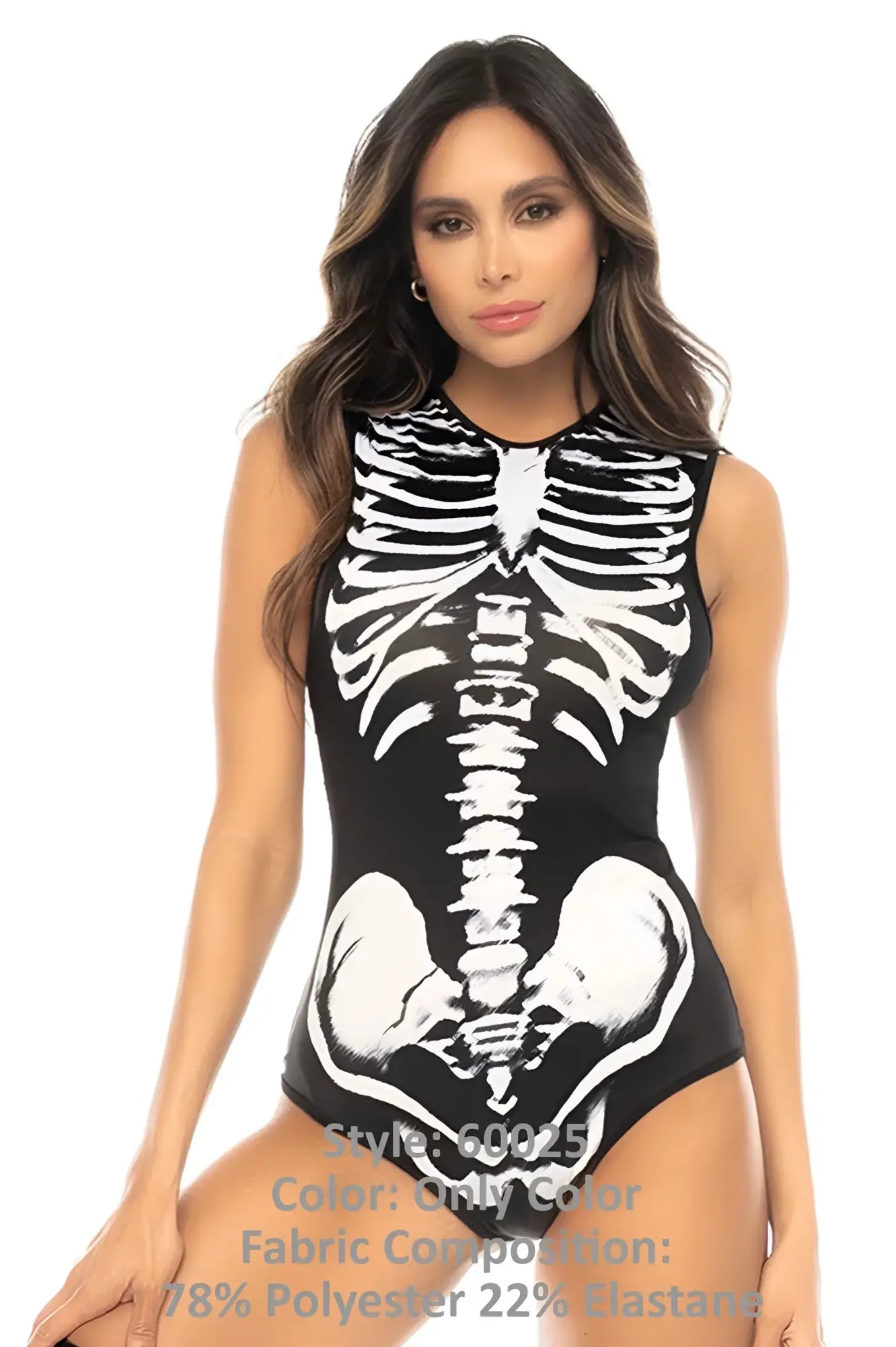 Black one-piece swimsuit with white skeleton front design from mapale 60025 ghost rider costume color only color