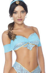 Light blue lace and satin two-piece jasmine cosplay costume with gold trim mapale 60053 arabian night fantasy princess