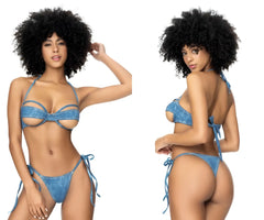 Blue denim chambray two piece bikini set with tie side strings and cut out design by mapale 67080