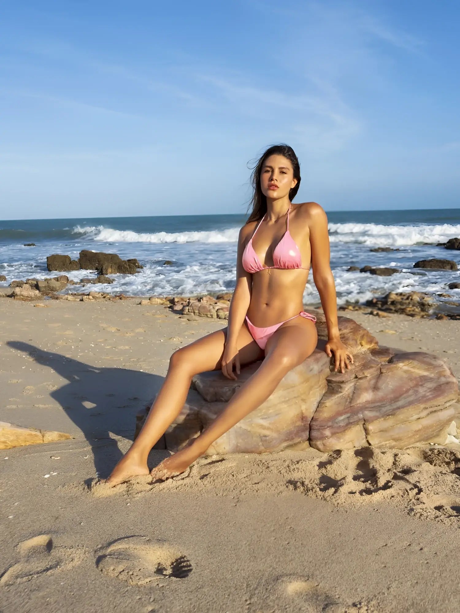 Pink liquid two-piece bikini set by mapale featuring a stylish design perfect for swimwear use