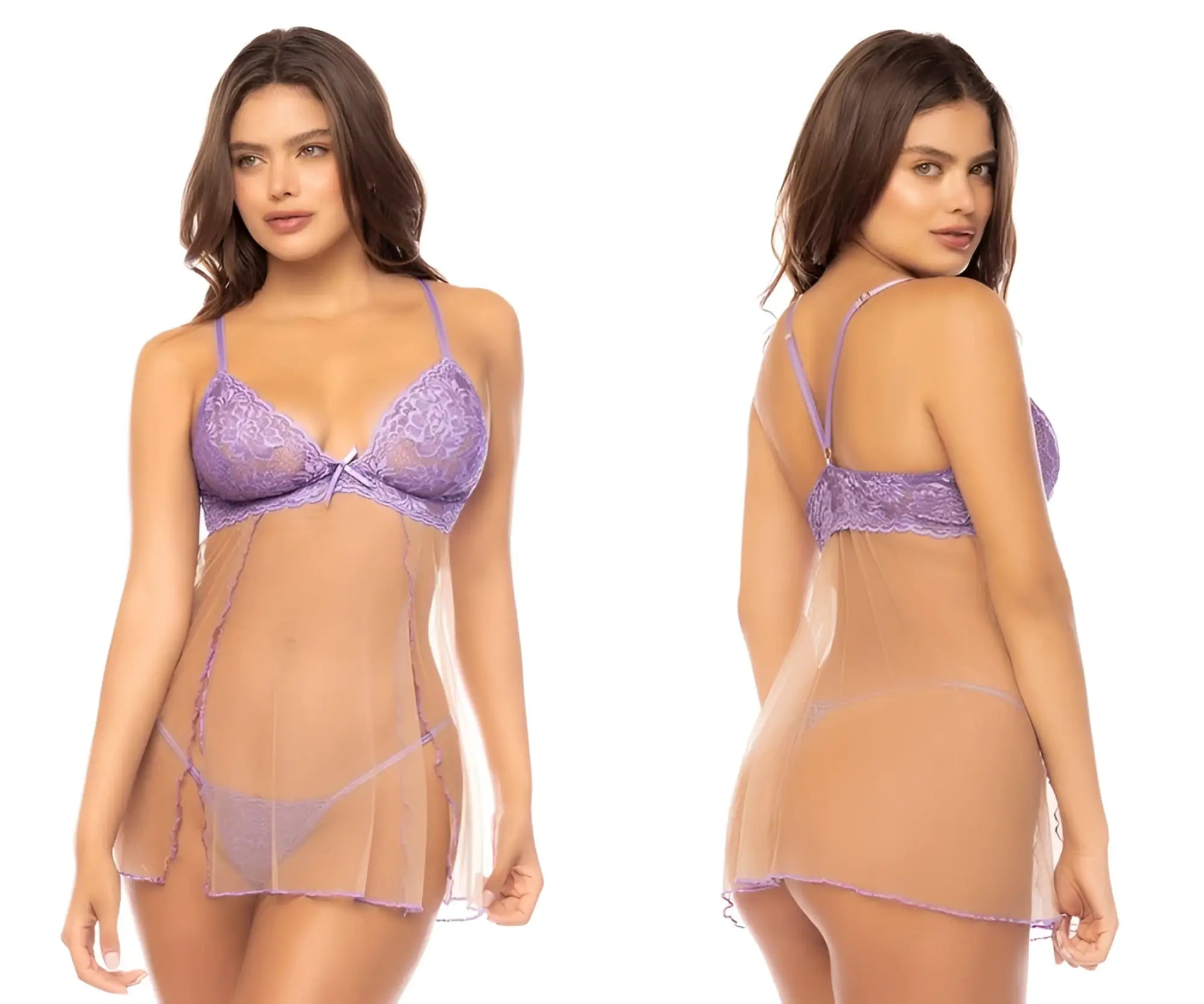 Mapale 7540 Verona babydoll lilac nude lace lingerie set with sheer mesh overlay and delicate straps