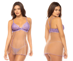 Mapale 7540 Verona babydoll lilac nude lace lingerie set with sheer mesh overlay and delicate straps