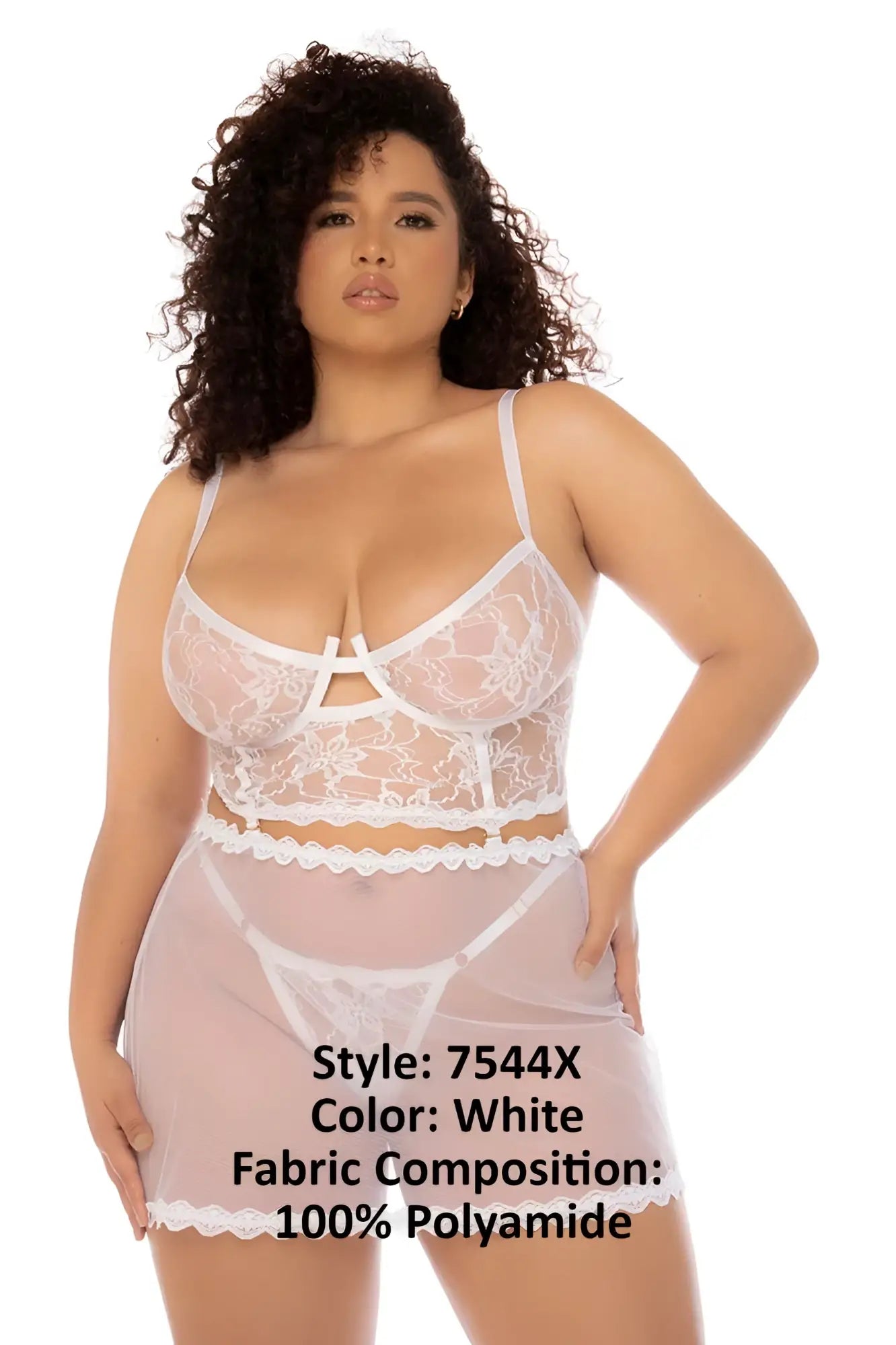 White lace lingerie set mapale 7544x hope 2 in 1 babydoll plus made of 100 percent polyamide in white color