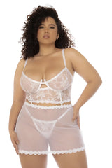White lace lingerie set with sheer mesh and scalloped edges mapale 7544x hope 2 in 1 babydoll plus color white