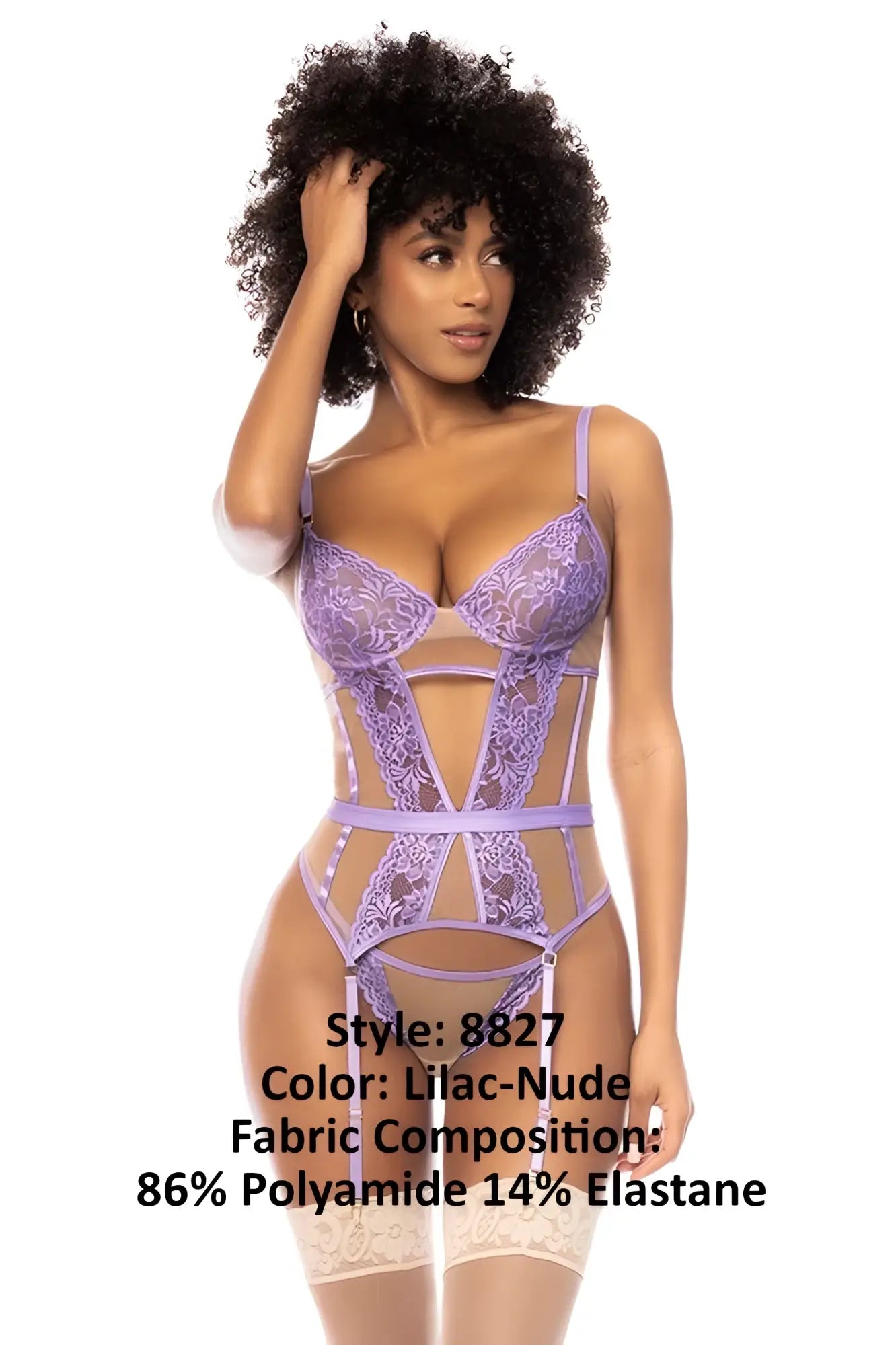 Mapale 8827 danna lilac-nude two piece lingerie set with sheer mesh panels and adjustable straps