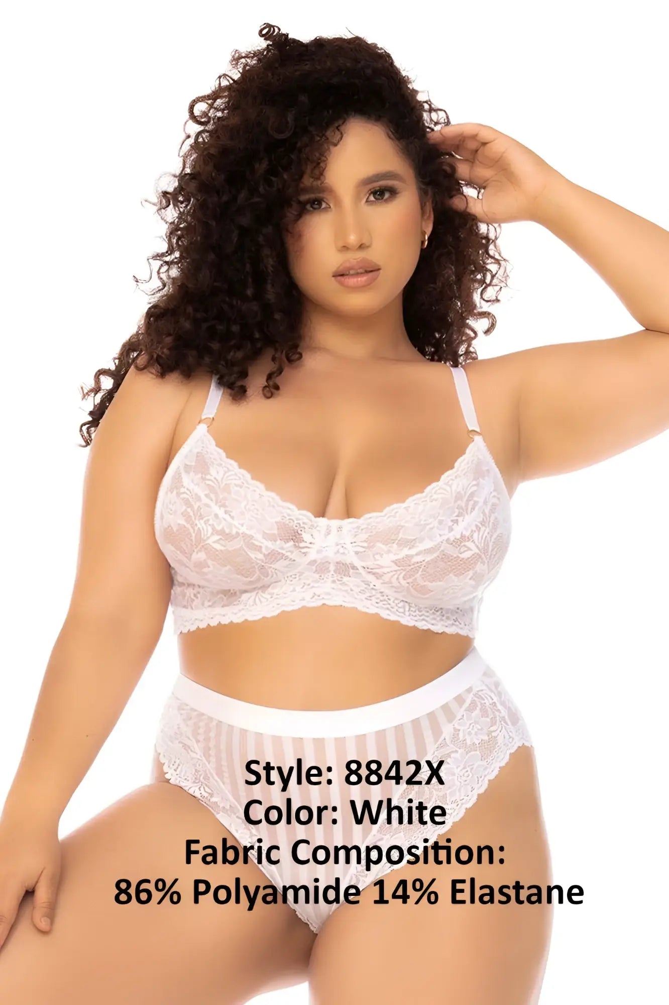 White lace bra and matching panties set by mapale 8842x emberly with delicate floral patterns in soft stretchy fabric