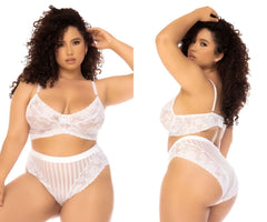 White lace and striped high-waisted lingerie set in mapale 8842x emberly two piece set plus color white