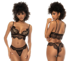 Black lace lingerie two piece set by mapale with delicate floral patterns and sheer mesh panels in black