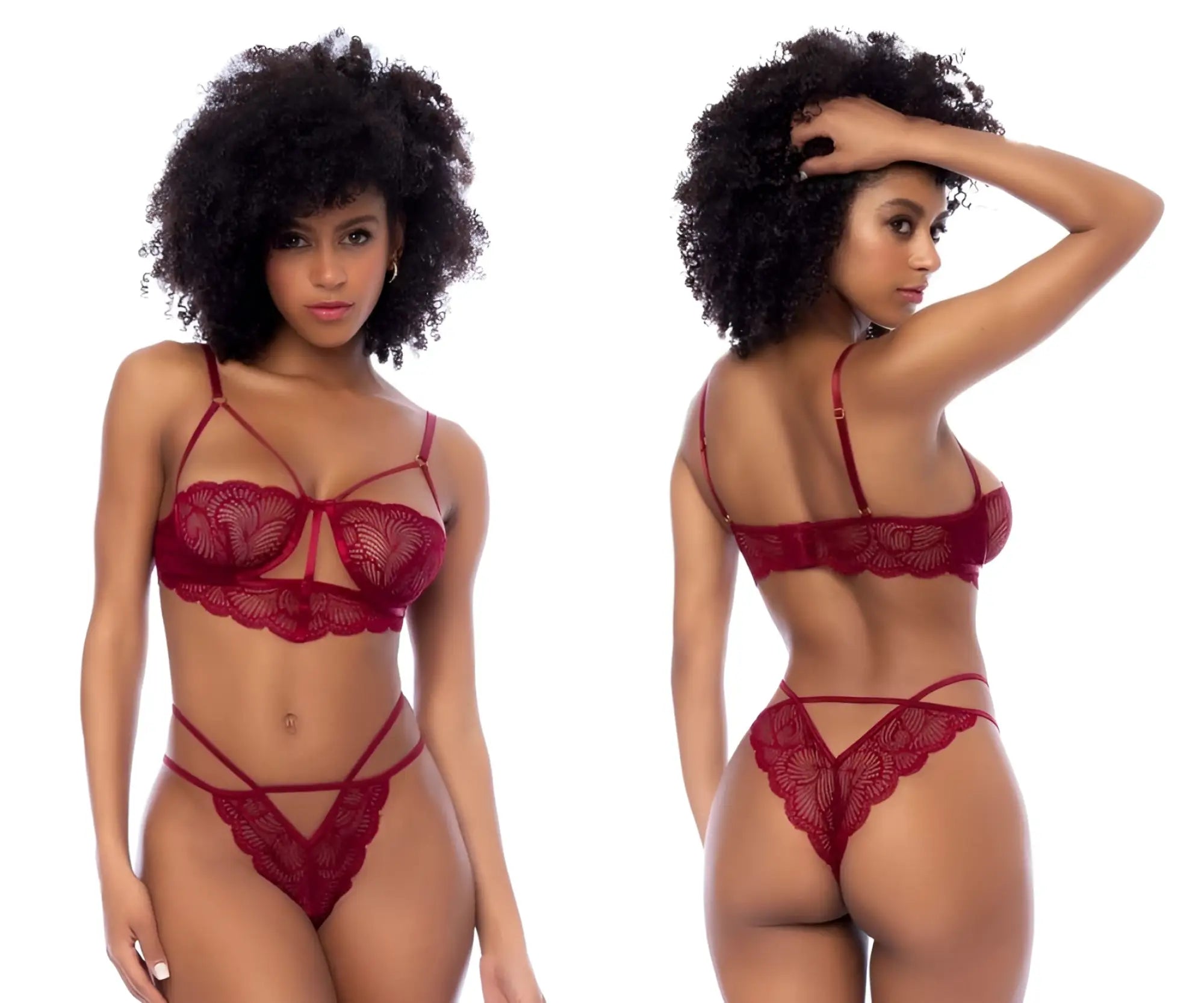 Mapale 8878 two piece rosewood lace lingerie set with intricate floral patterns and thin straps