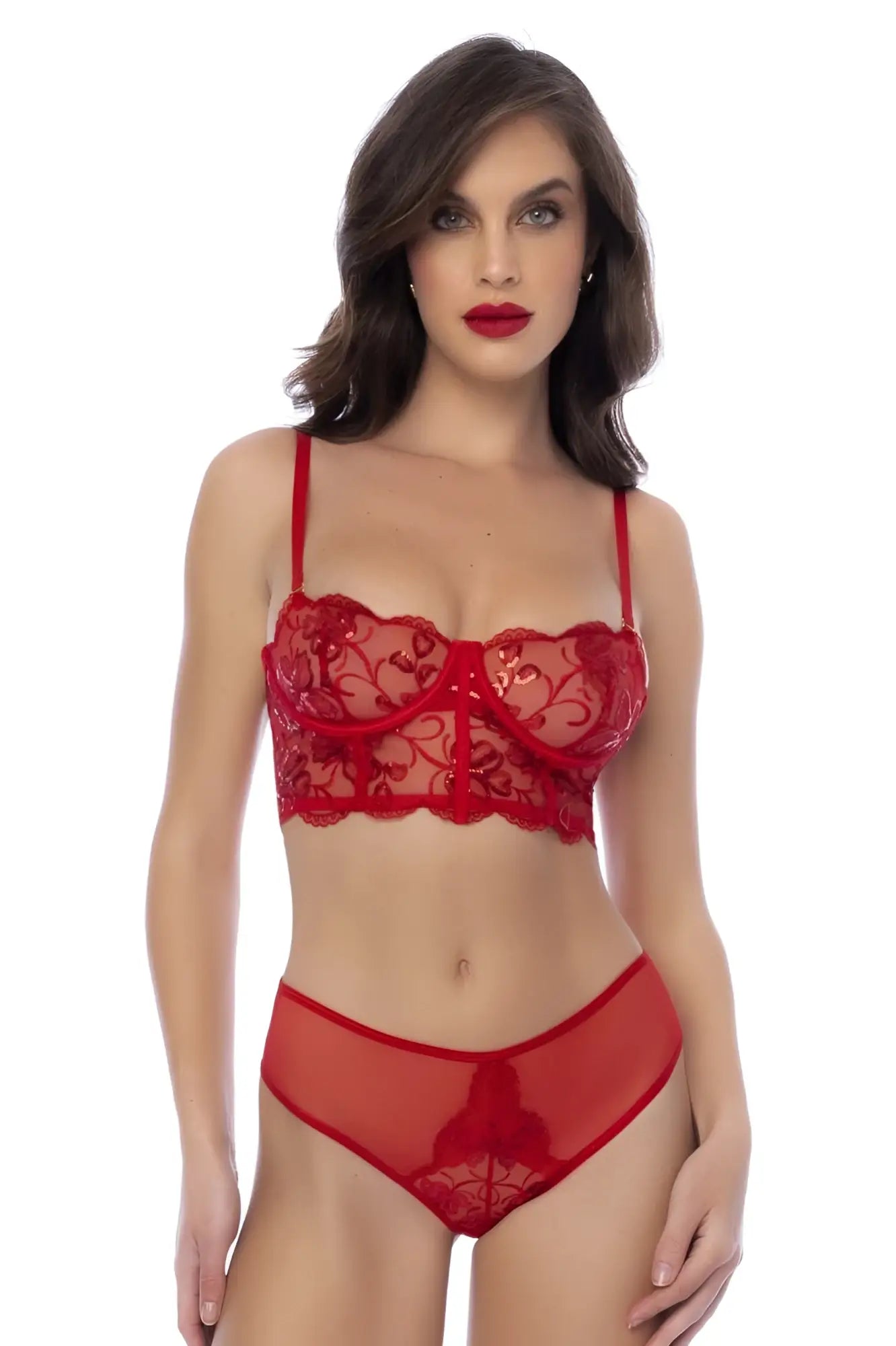 Red lace bra and matching panties set Mapale 8895 in vibrant red with intricate lace detailing for intimate wear