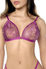 Mapale 8947 two piece set pink agate purple lace bra with delicate floral patterns and matching satin band with bow