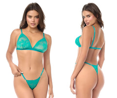 Mapale 8949 wild teal two piece set featuring a teal lace bra and thong with delicate floral patterns