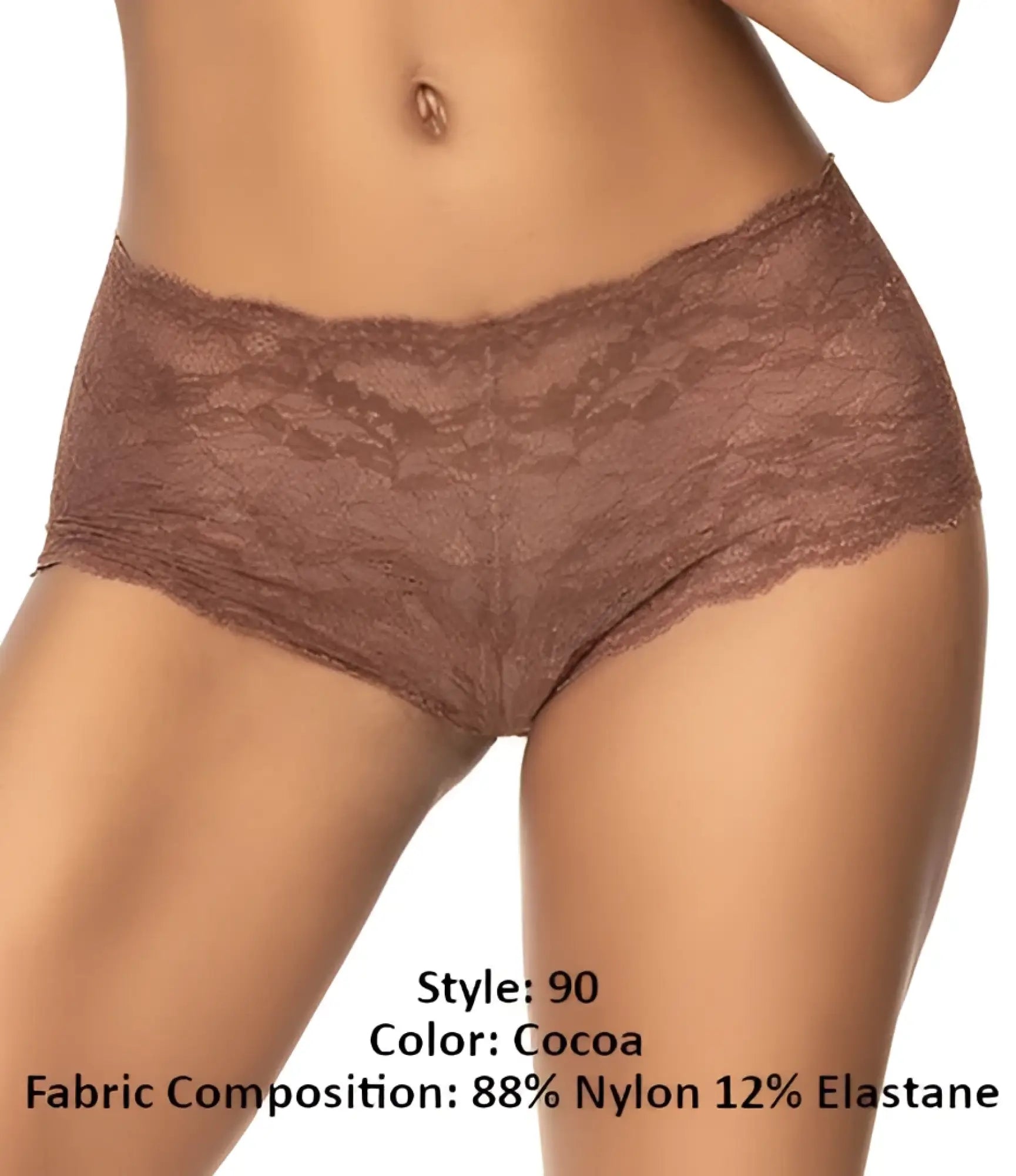 Cocoa lace boyshort briefs by mapale made of 88 percent nylon and 12 percent elastane with delicate lace design