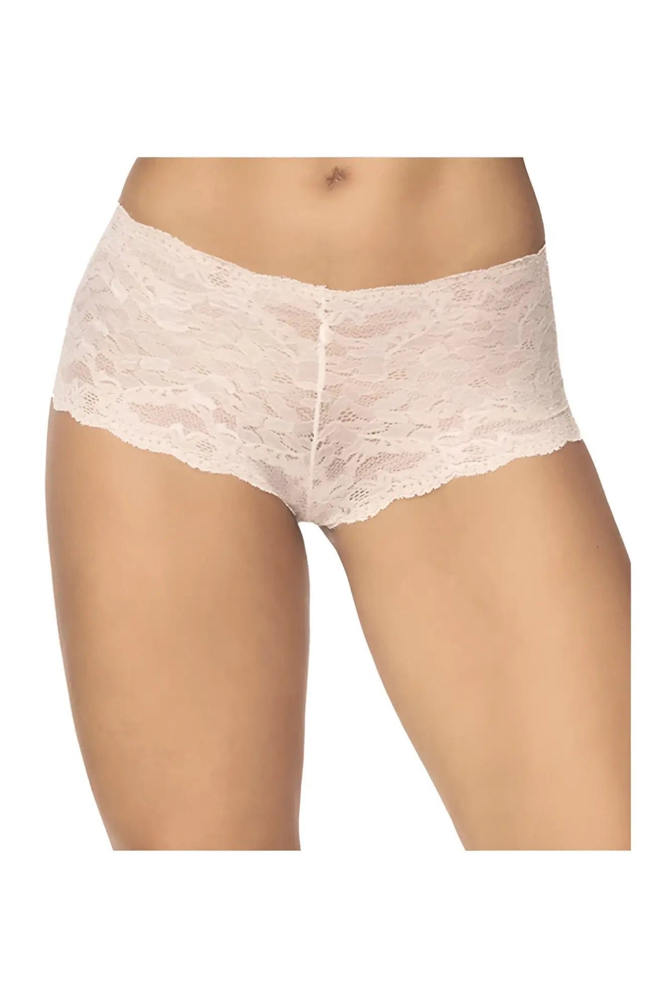 Beige lace briefs with delicate floral pattern and scalloped edge in Mapale 90 lace boyshort color ivory design