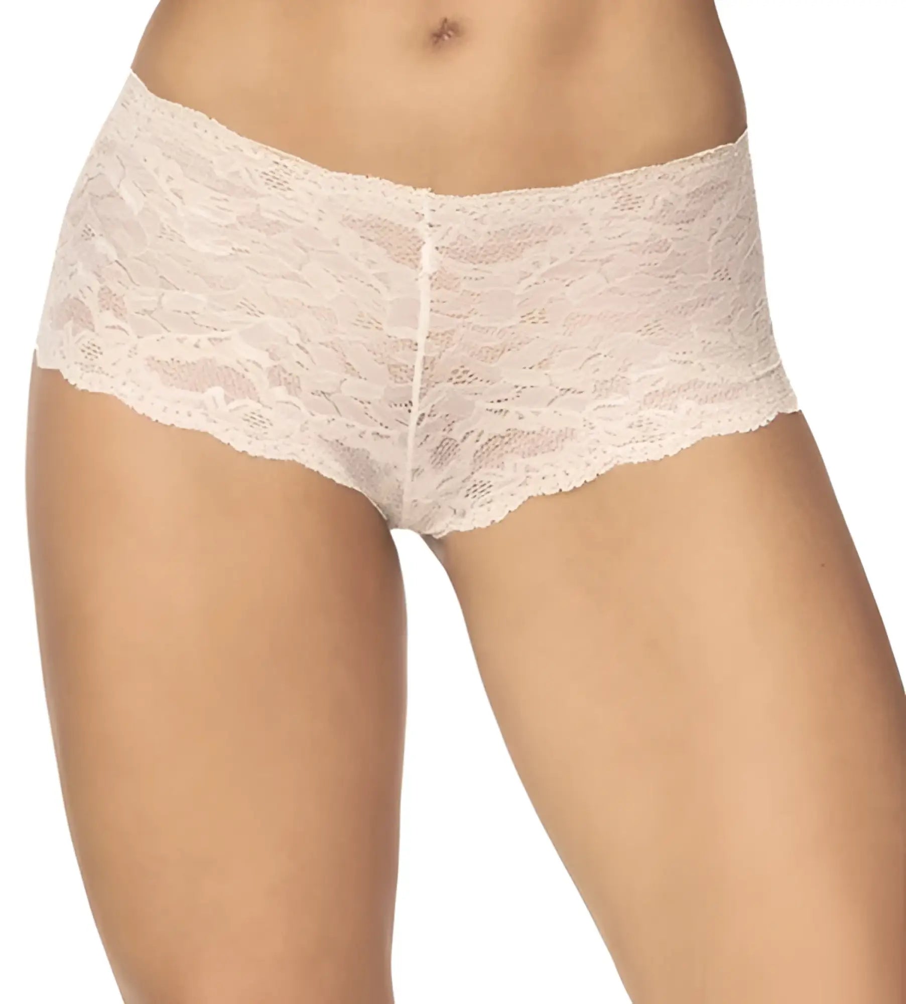 Mapale 90 lace boyshort ivory beige lace underwear with scalloped edge and delicate floral pattern front view