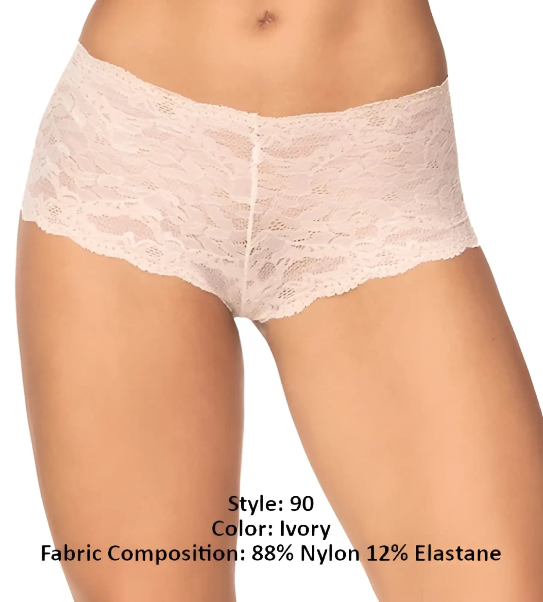 Ivory lace boyshort underwear by Mapale 90 featuring a delicate floral pattern and soft stretchy fabric blend