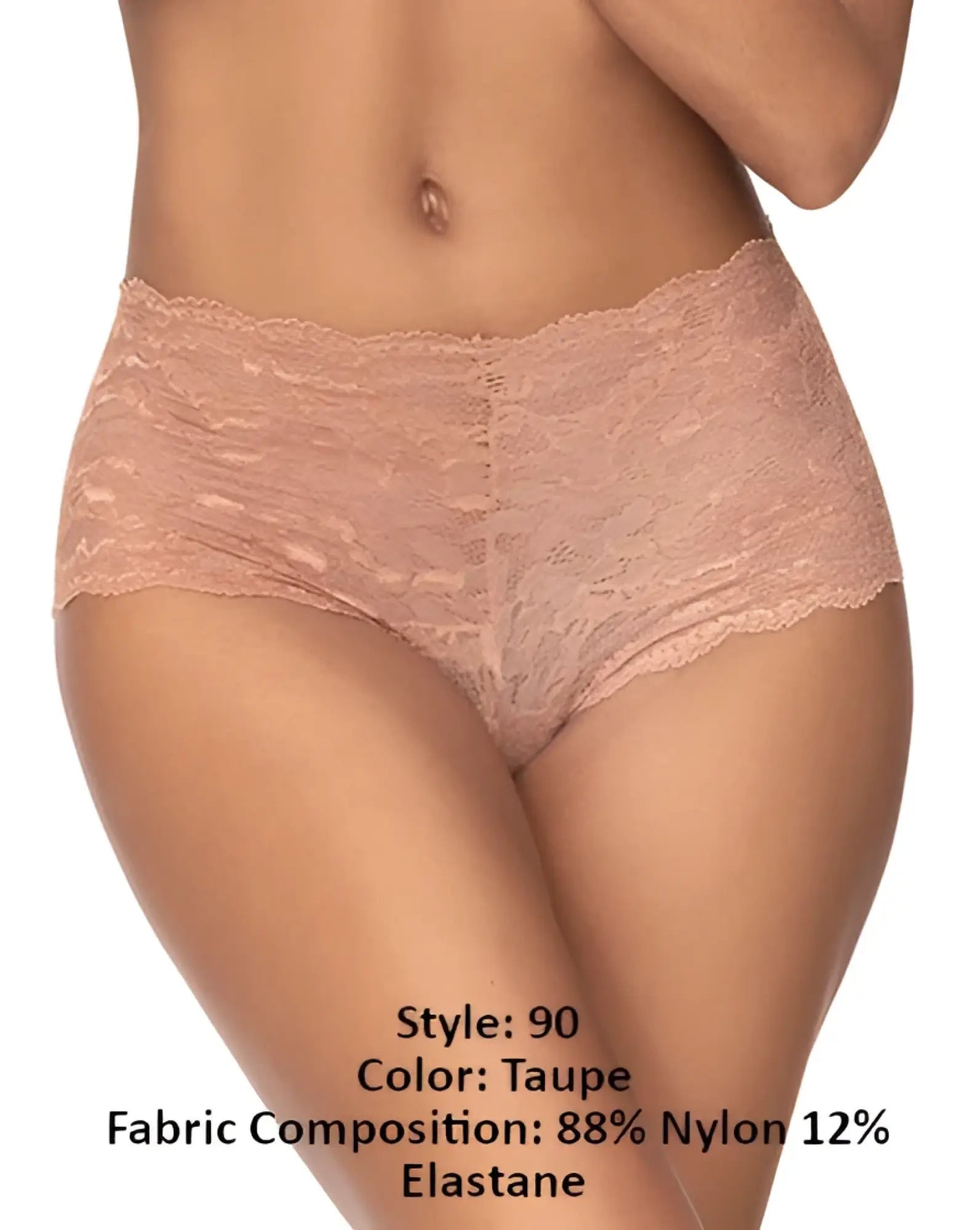 Mapale 90 lace boyshort taupe high-waisted underwear with delicate floral lace and stretchy fabric front view