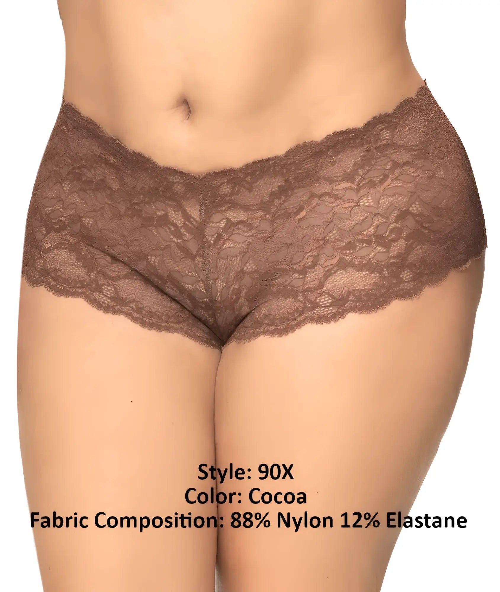 Mapale 90x cocoa lace boyshort underwear with delicate floral pattern and stretchy fabric