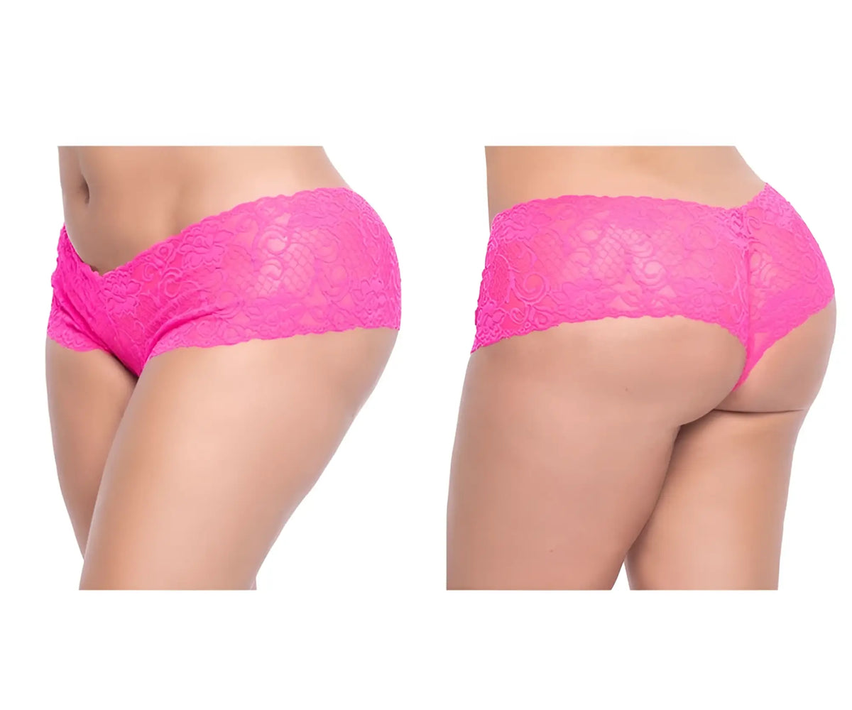 Mapale 90x lace boyshort underwear in hot pink with bright pink lace and a delicate floral pattern