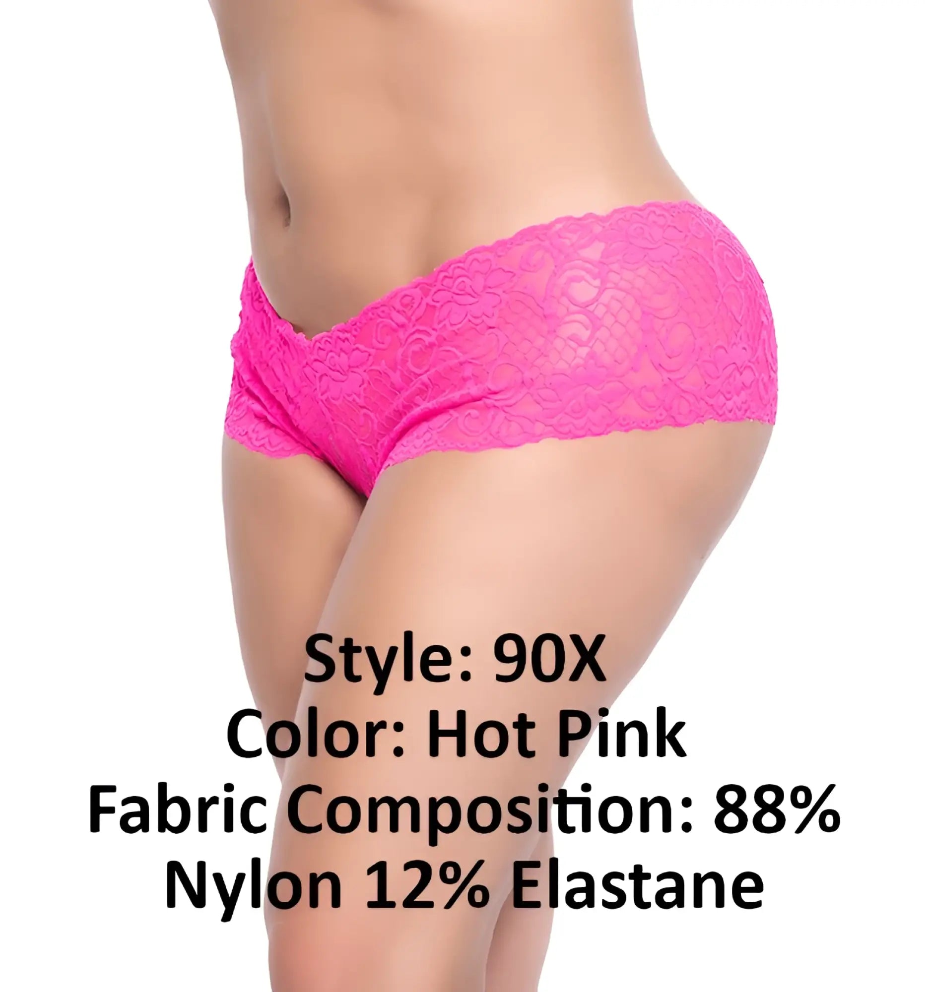 Mapale 90X lace boyshort in hot pink with delicate floral lace and elastic waistband for comfortable fit