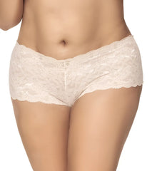 Mapale 90X lace boyshort underwear in ivory with beige floral lace pattern and scalloped edges