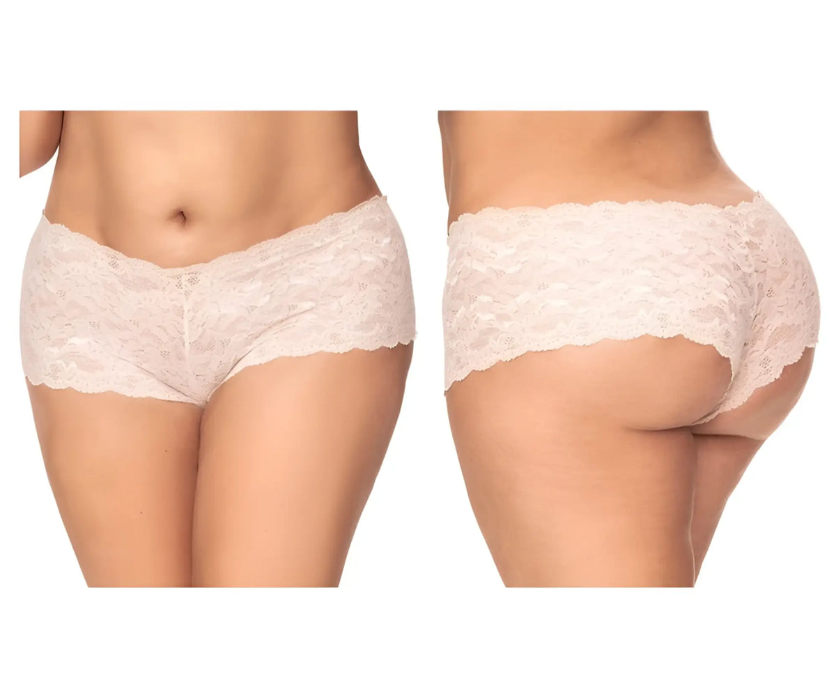 Mapale 90x lace boyshort underwear in ivory with cream-colored lace floral pattern and scalloped edge detailing