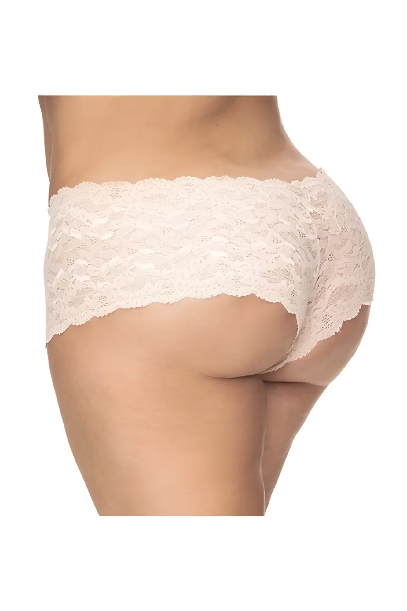 Ivory cream-colored lace boyshort underwear with scalloped edge and delicate floral pattern by Mapale 90X