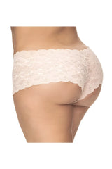 Ivory cream-colored lace boyshort underwear with scalloped edge and delicate floral pattern by Mapale 90X