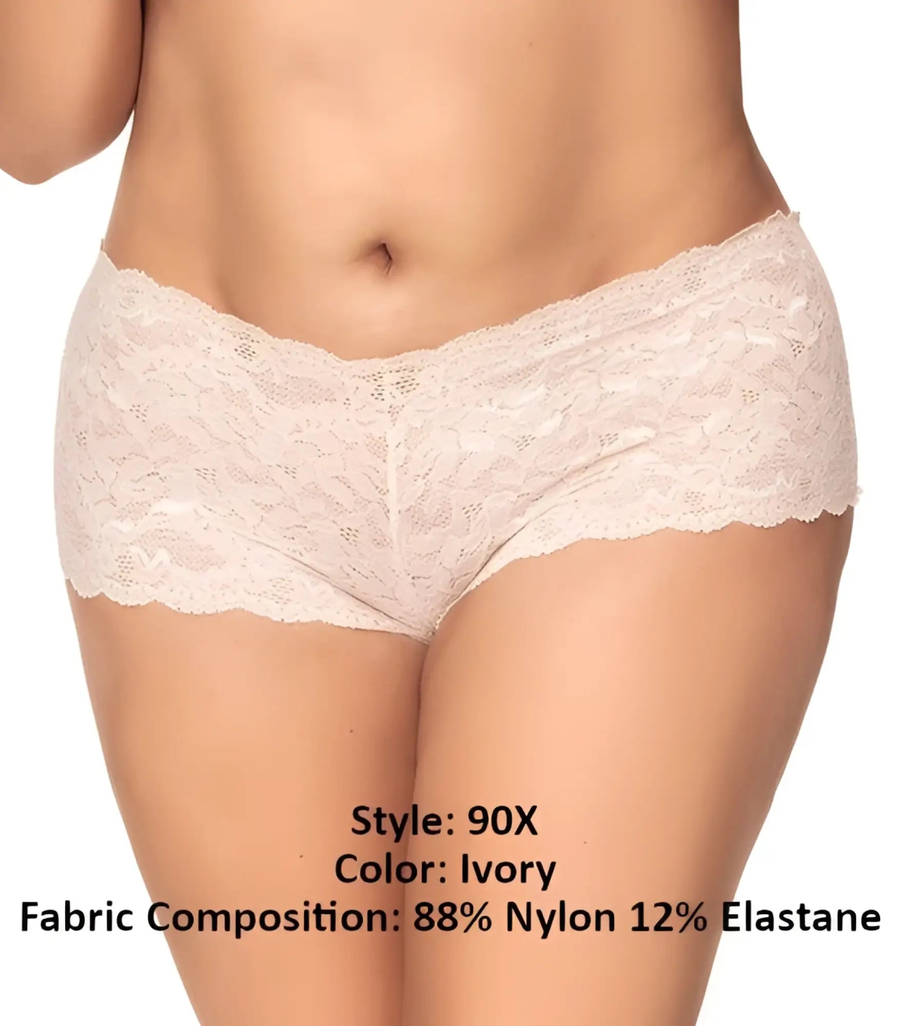 Ivory lace boyshort briefs by mapale with delicate floral pattern and soft stretchy fabric shown from the back side