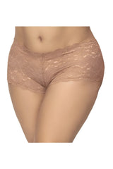 Beige lace boyshort briefs in taupe with delicate floral pattern and scalloped edges by Mapale 90X