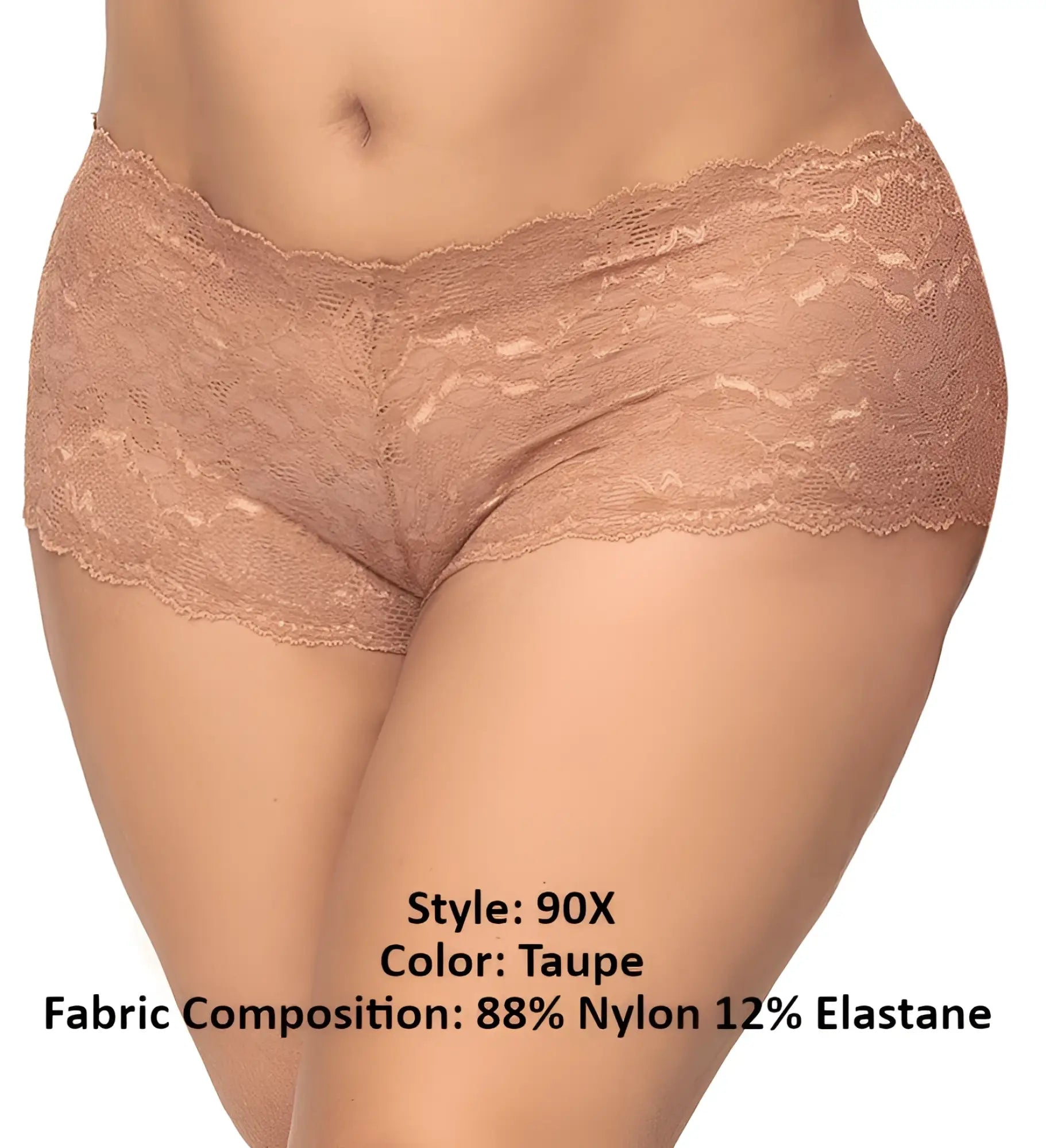 Mapale 90x lace boyshort underwear in taupe with delicate floral lace pattern and stretchy fabric for comfortable fit