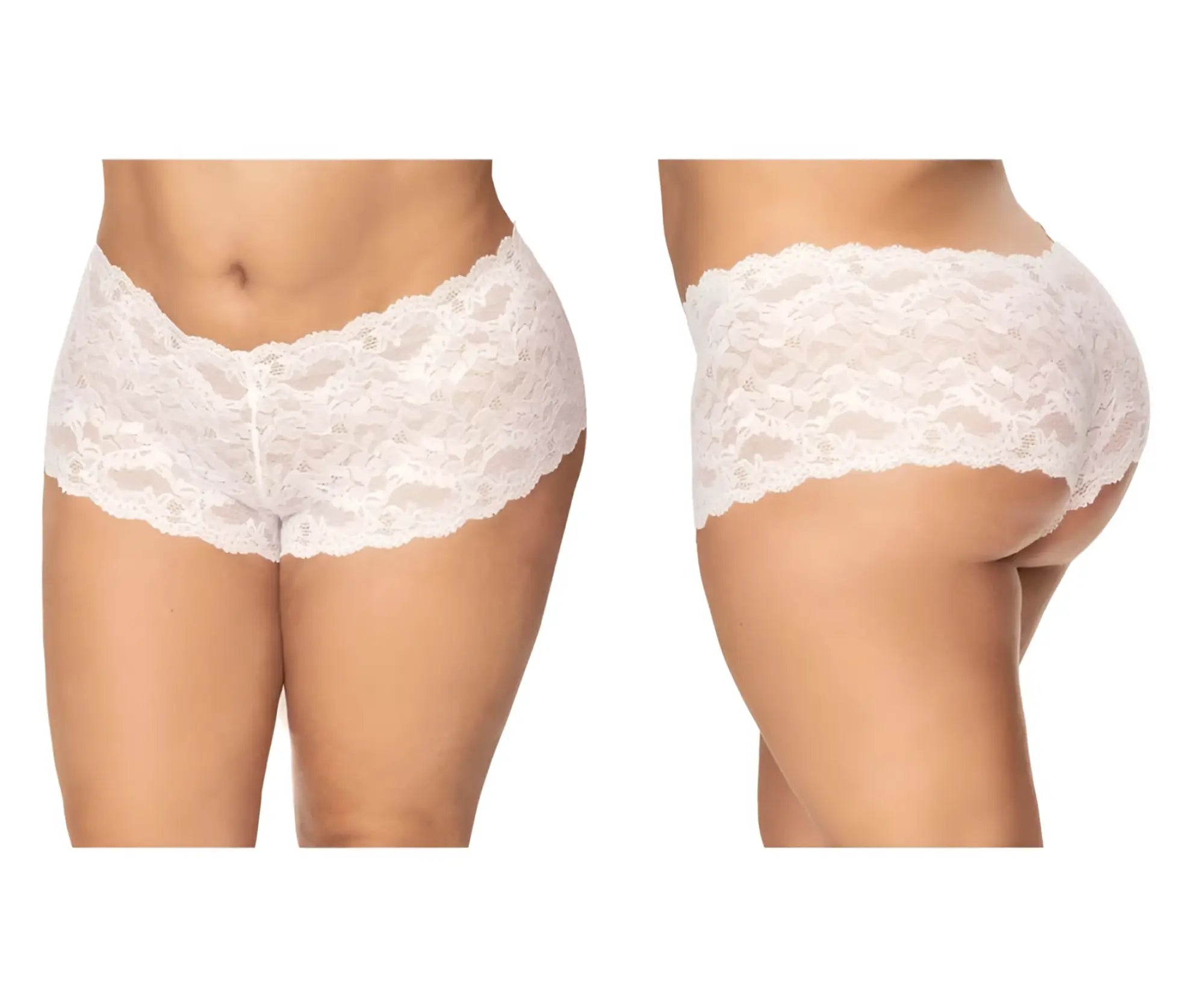 Mapale 90X lace boyshort underwear in white featuring delicate floral lace with scalloped edges for comfortable wear