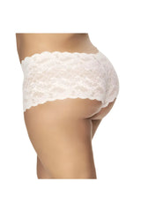 White lace boyshort underwear by mapale with scalloped edge and delicate floral pattern in white color