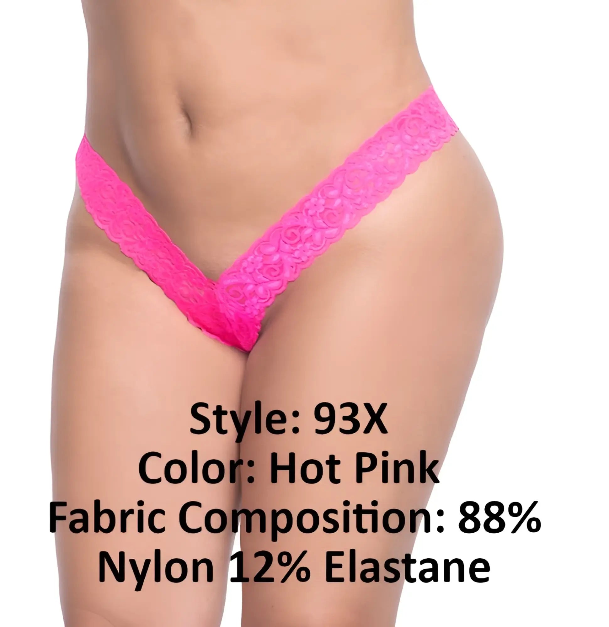 Hot pink lace thong with v-shaped floral pattern from mapale 93x lace boyshort collection shown from back