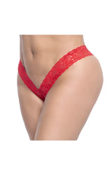 Red lace thong with intricate floral patterns from mapale 93x lace boyshort in vibrant red color