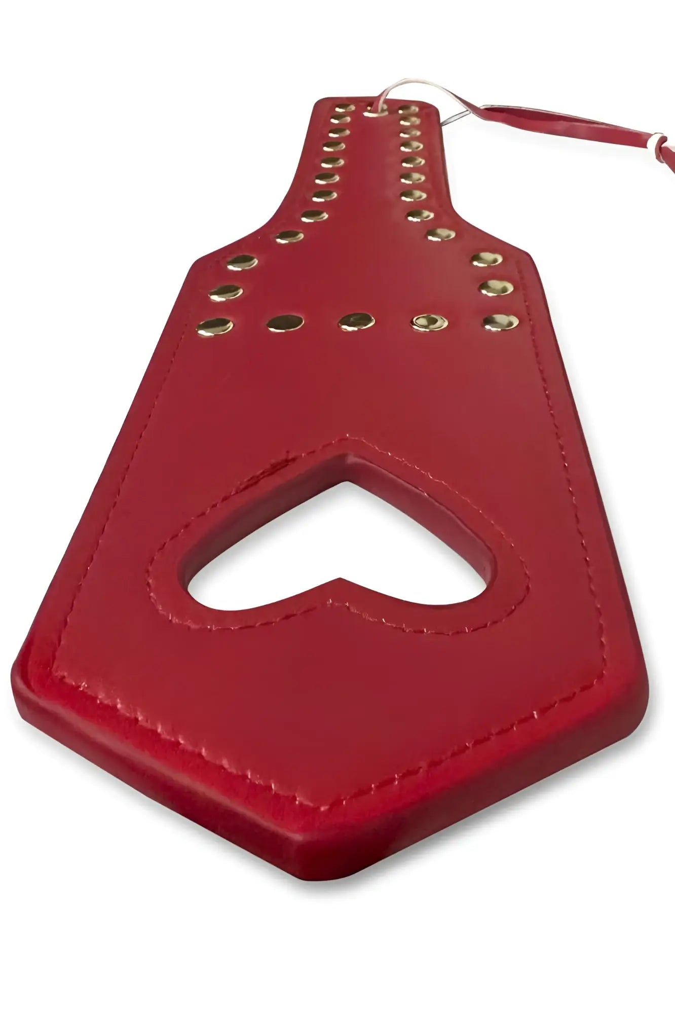 Red leather paddle with gold-colored studs and heart-shaped cutout from mapale 998 spanker color red product