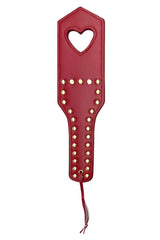 Red leather paddle with heart-shaped cutout and gold studs mapale 998 spanker color red for intimate use