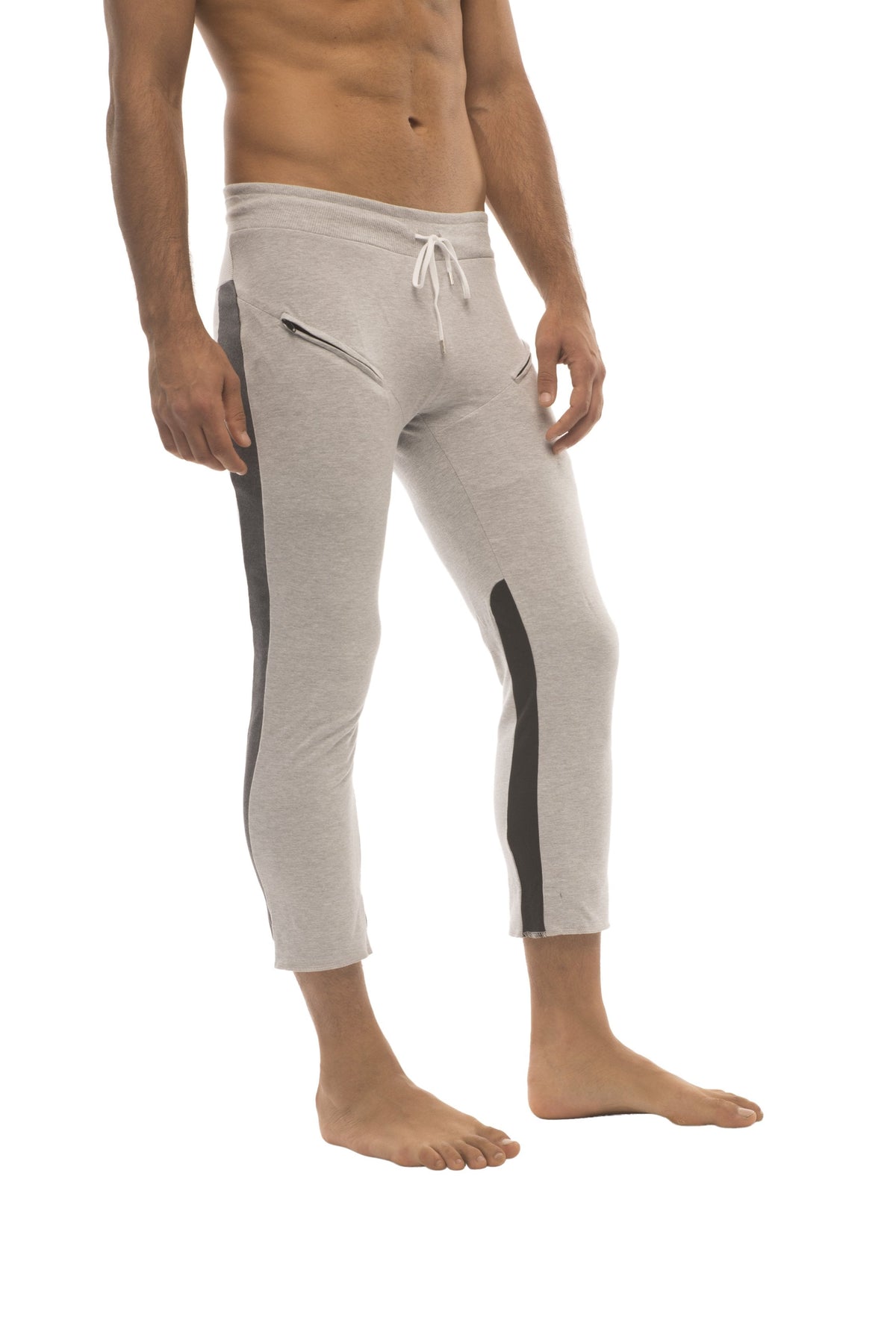 Herren 4/5 Capri-Yogahose mit Reißverschlusstasche (GRAU mit Anthrazit & Schwarz)