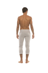 Mens 4/5 zipper pocket capri yoga pants in solid heather grey with slim fit cropped design and subtle stitching details