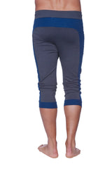 Mens cuffed yoga pants in charcoal with royal blue featuring ribbed cuffs and waistband for athletic use