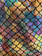 Merman tank featuring iridescent mermaid-scale fabric with holographic finish and black outlined scales