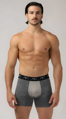 Gray heathered mesh combo trunks boxer briefs with light gray panel and black ac branded elastic waistband