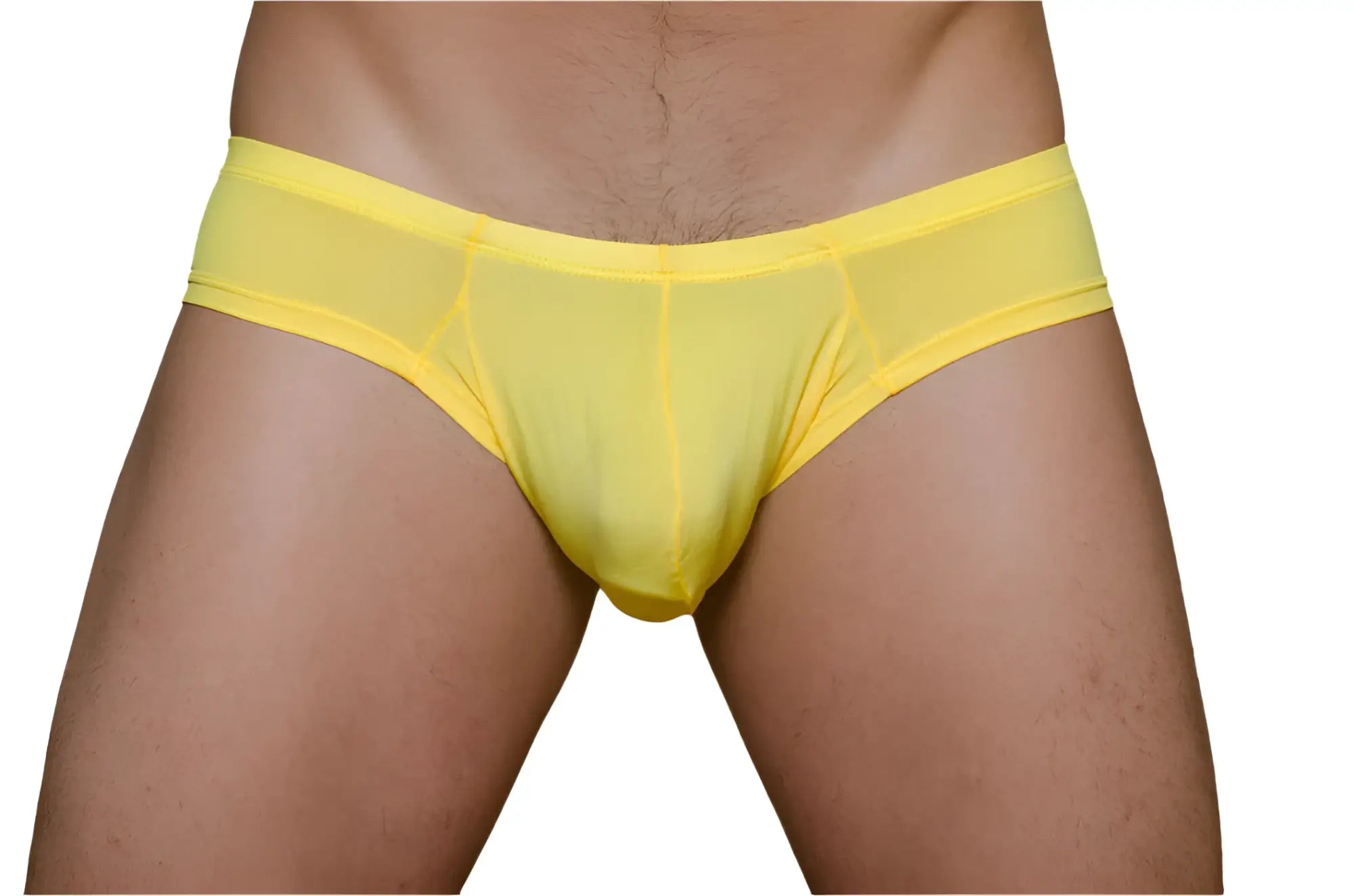 Bright yellow sheer mesh metro bunz low-rise boxer briefs with a snug, form-fitting design