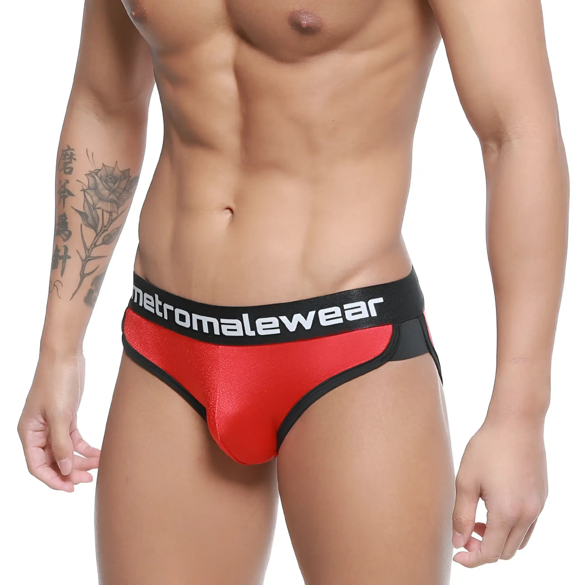 MetroMaleWear active brief red 3303-12 shiny red and black form-fitting metromalewear briefs front view