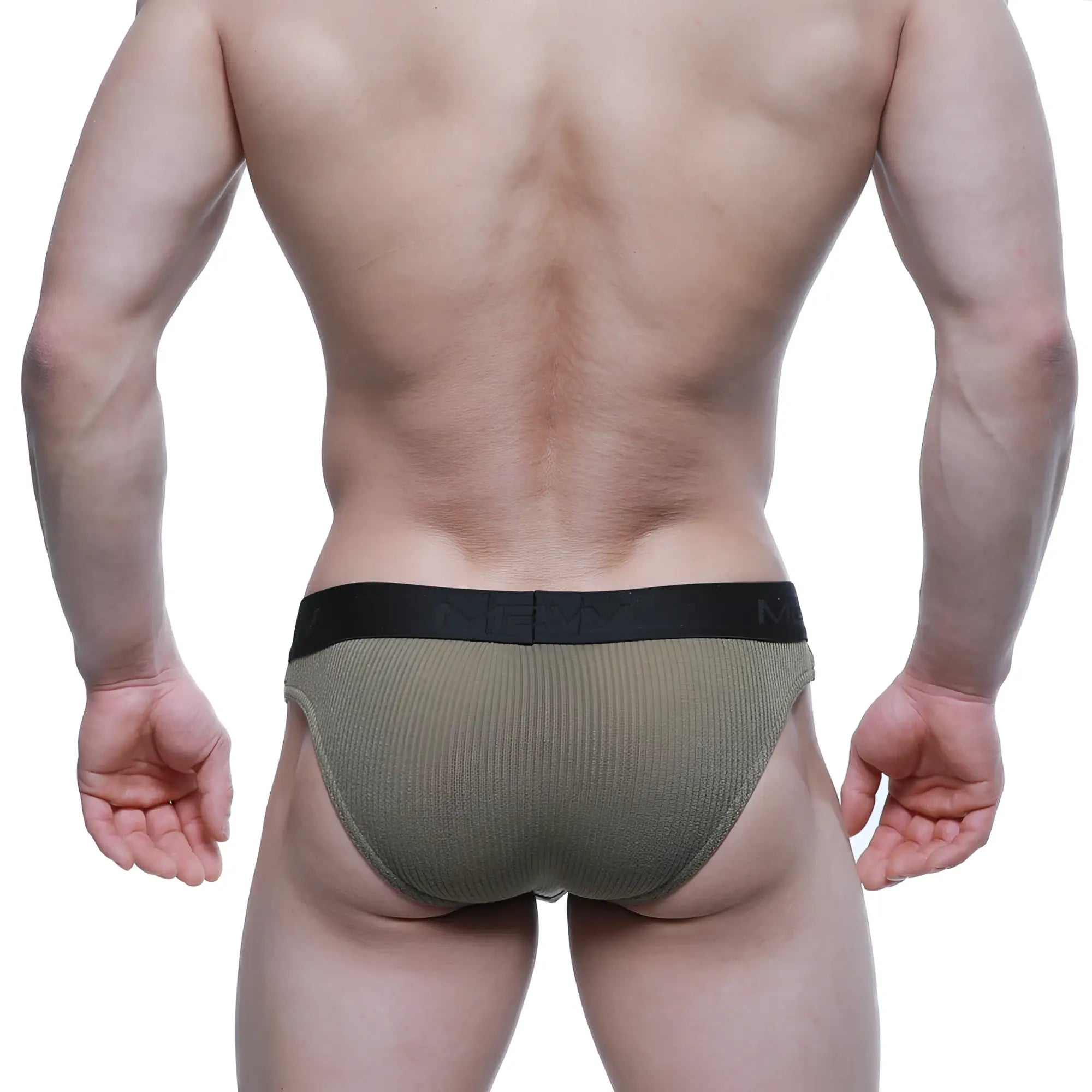 Olive green ribbed men’s briefs with black elastic waistband metro male wear air brief khaki 3803-26 front view